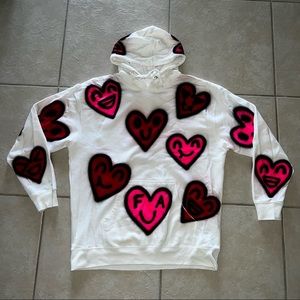 Fashion Arcade Custom Airbrush Heart Emojis hoodie XL white/red/pink